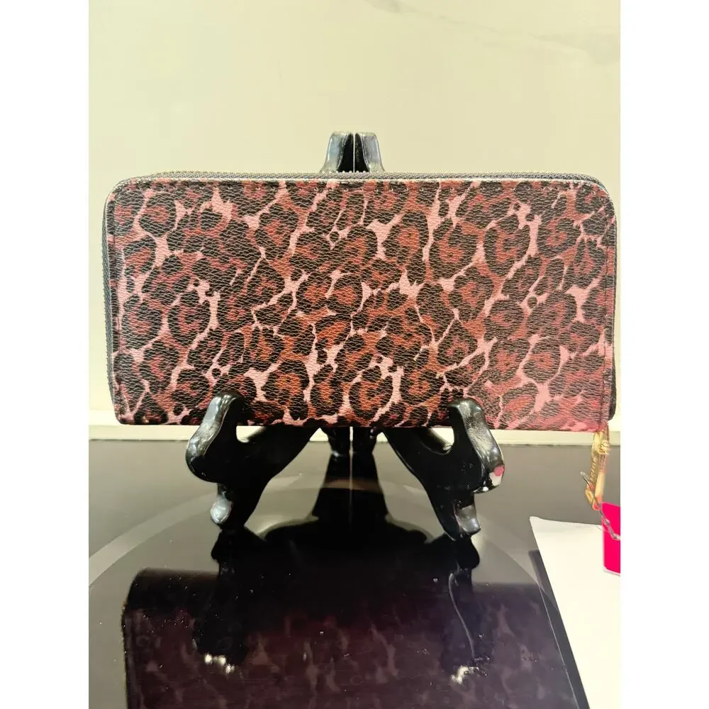 Trina Turk NWT Pink Leopard Print Leather Zip Around Continental Wallet